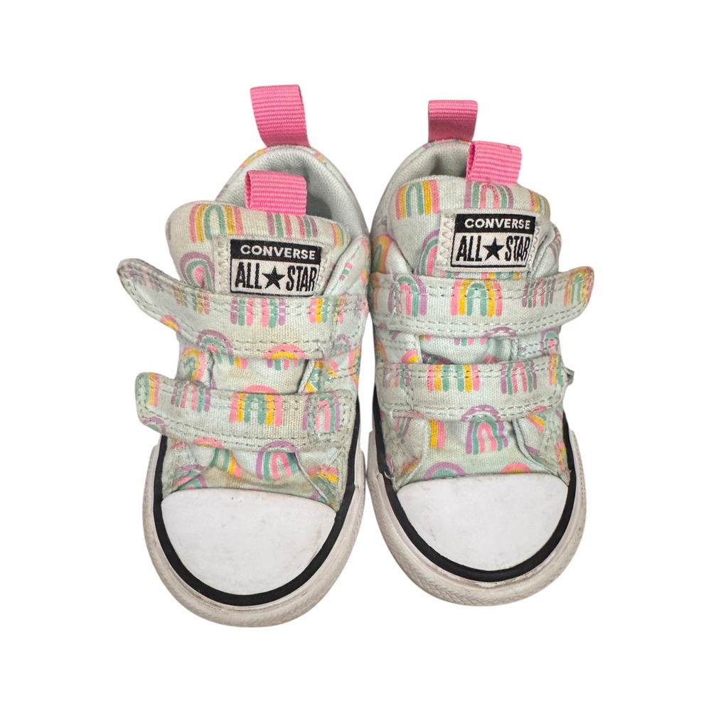 Converse All Star Toddler Girls Rainbow Shoes Hook‎ and Loop Mint Pink Size 6